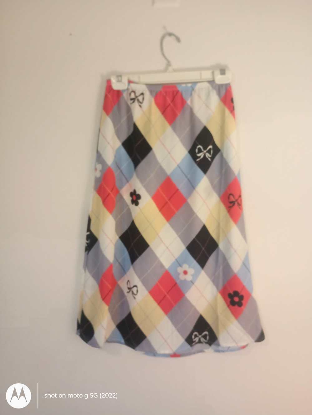 Lisa Says Gah Argyle A-Line Skirt with Ribbons And Flowers SZ M